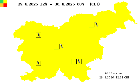 Zemljevid opozoril ARSO za danes.